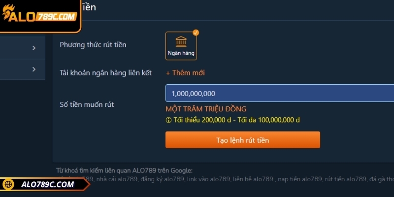 Rút tiền ALO789 cực nhanh chóng, dễ dàng chỉ trong vài bước 